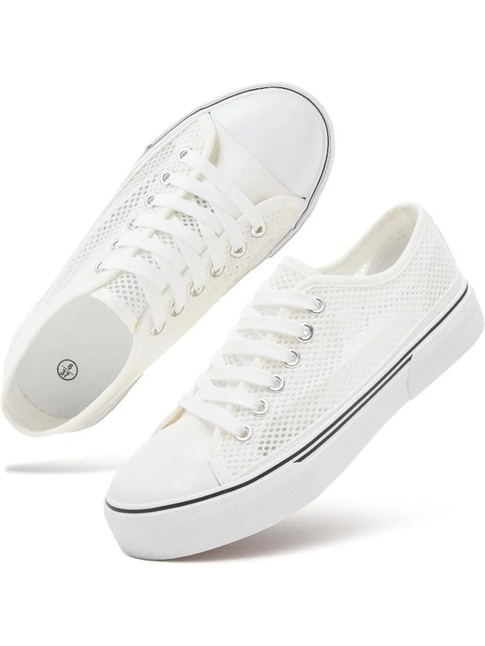 Women's White Mesh Lightweight Low Top Canvas Slip On Casual Fashion Sneakers